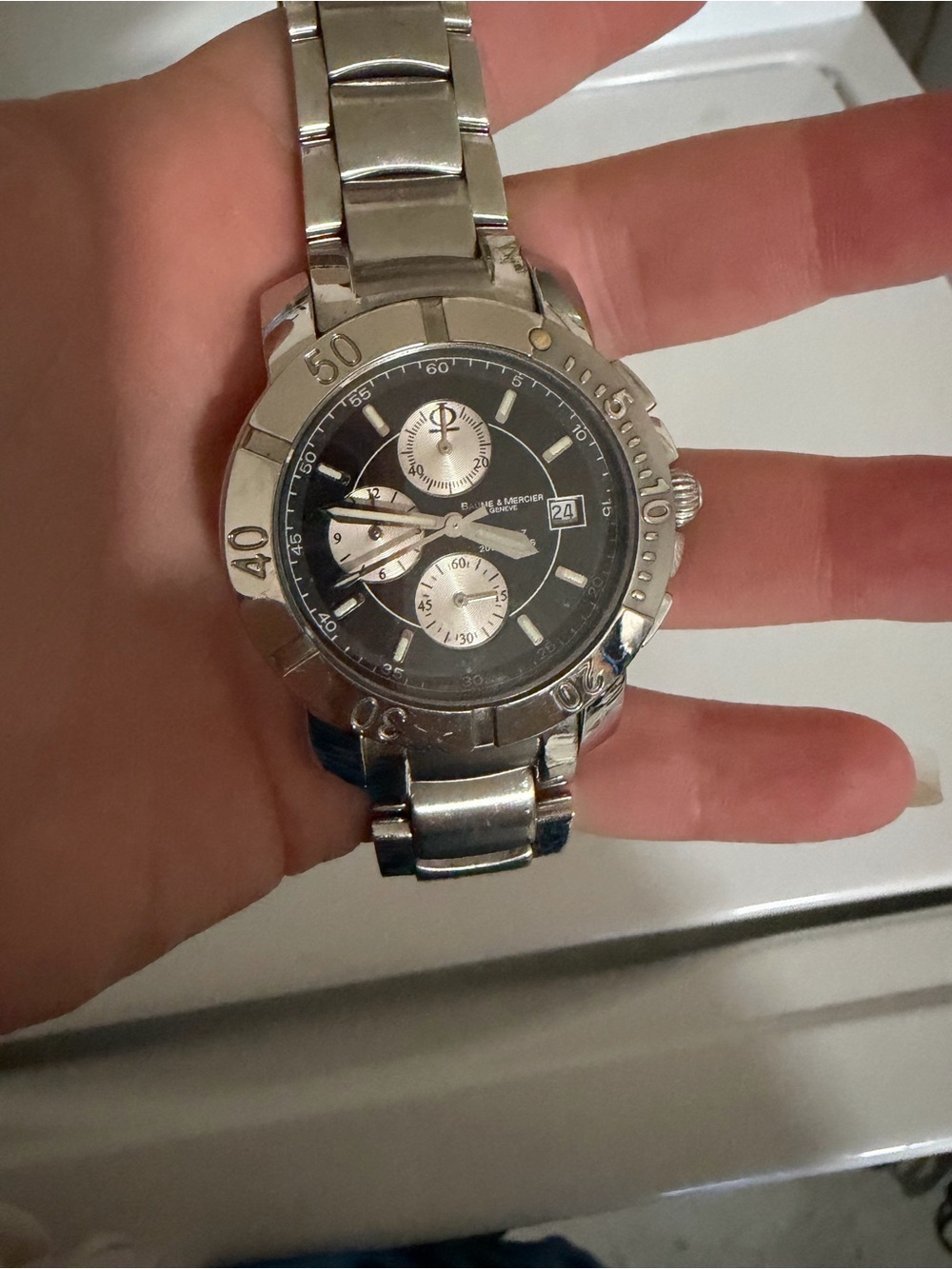 Men's Stainless Steel Chronograph Watch - Black Dial